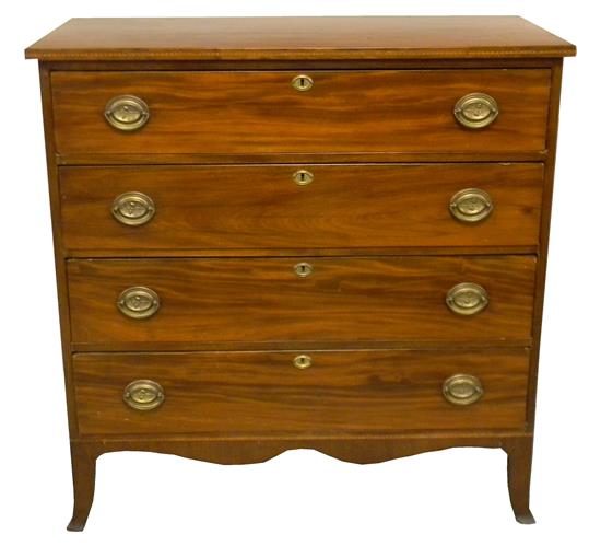 Appraisal: Four drawer chest American Hepplewhite early th C mahogany and