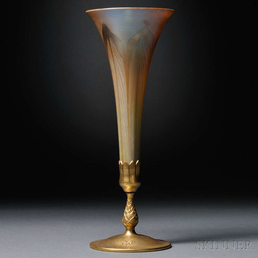 Appraisal: Tiffany Studios Trumpet Vase Art glass bronze New York early