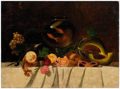 Appraisal: th century still life painting fruit and roses on a