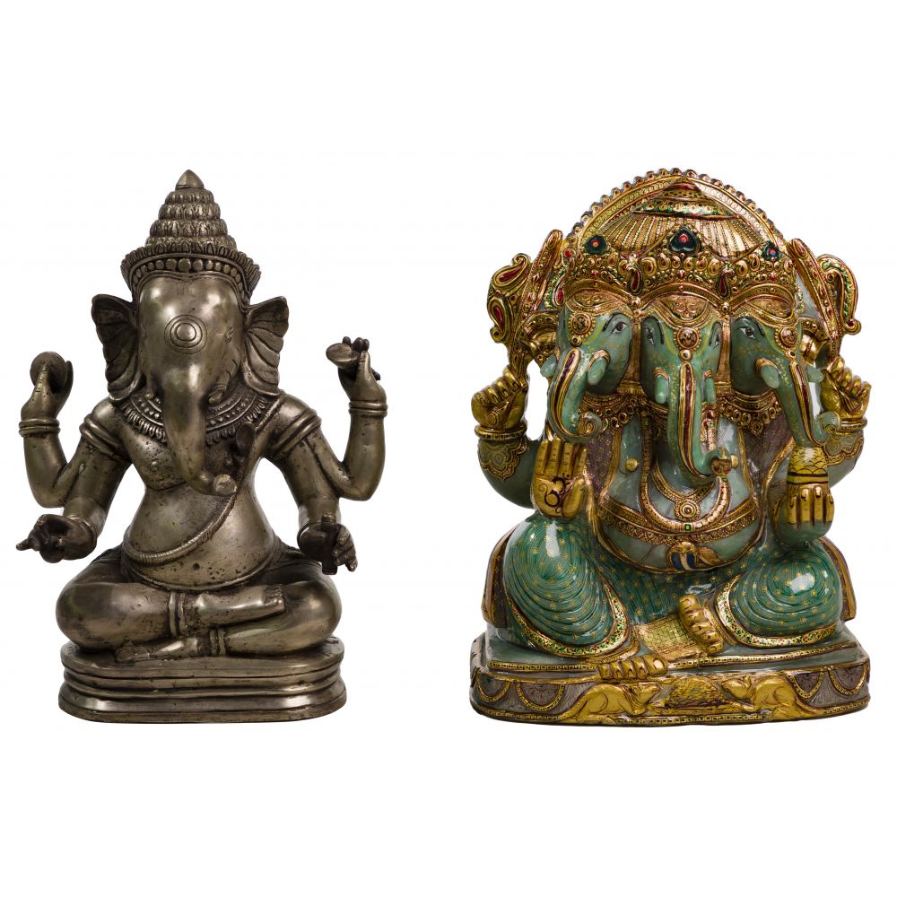 Appraisal: HINDU DEITY SCULPTURES items including an enameled hardstone Airavata and