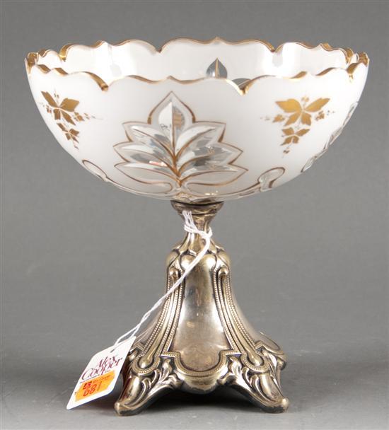 Appraisal: German Renaissance Revival white overlaid glass and silver-plate pedestal bowl