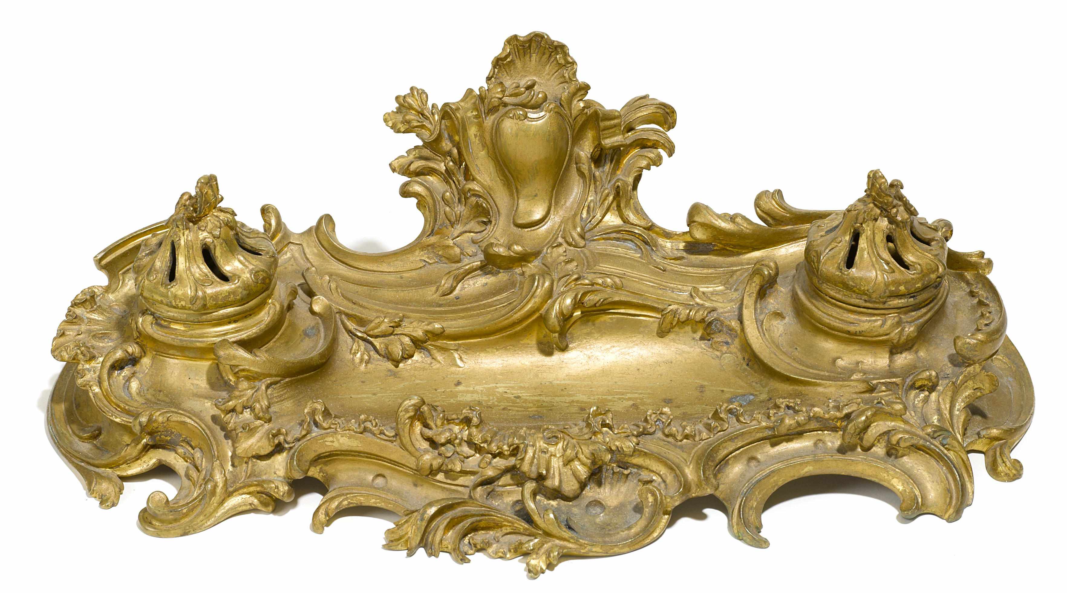 Appraisal: A Louis XV style gilt bronze encrier height in width