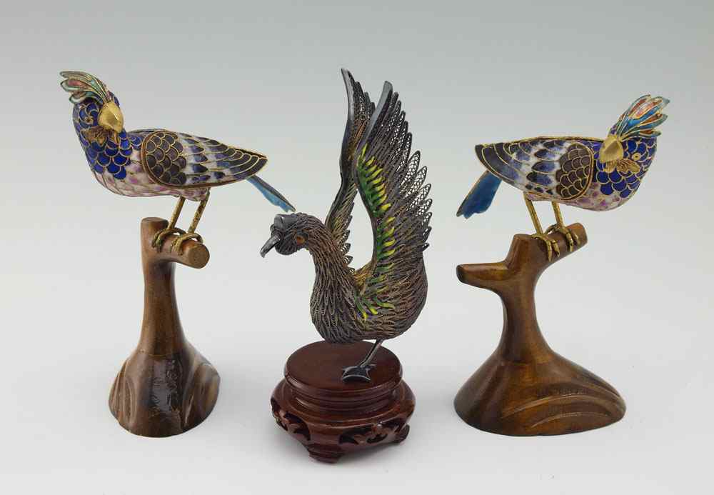 Appraisal: CHINESE CLOISONNE FIGURES OF BIRDS A duck with enamel on