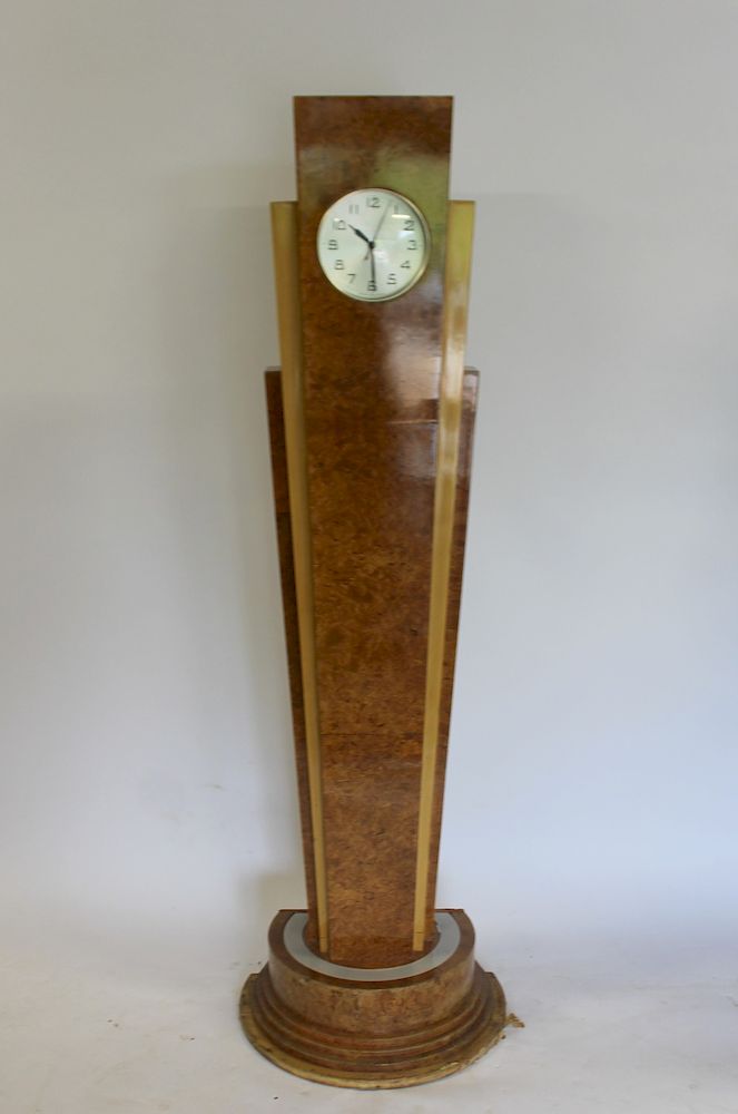 Appraisal: Art Deco Walnut Skyscraper Style Clock Great lines and rare