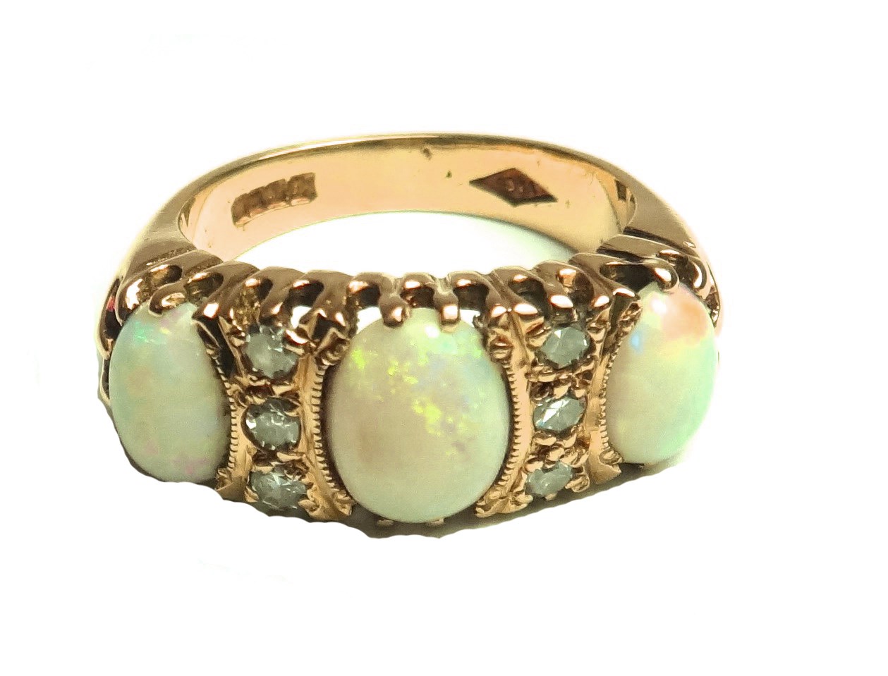 Appraisal: An ct gold opal and diamond set ring mounted with