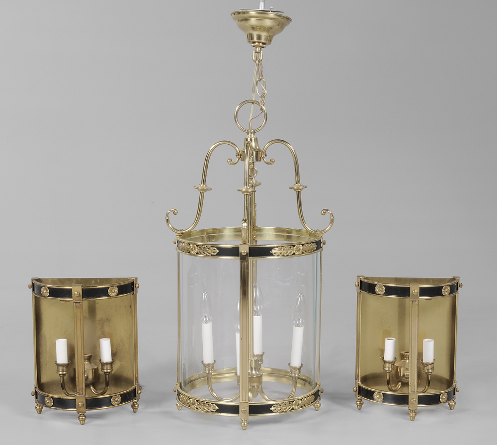 Appraisal: Hall Lantern Matching Sconces modern circular hall lantern suspended central