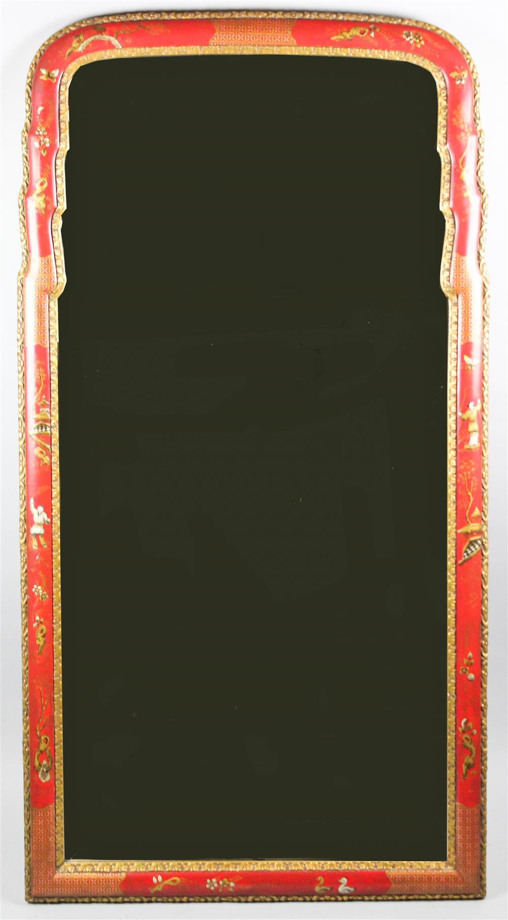 Appraisal: CHINOISERIE QUEEN ANNE STYLE RED PAINTED WALL MIRROR having a