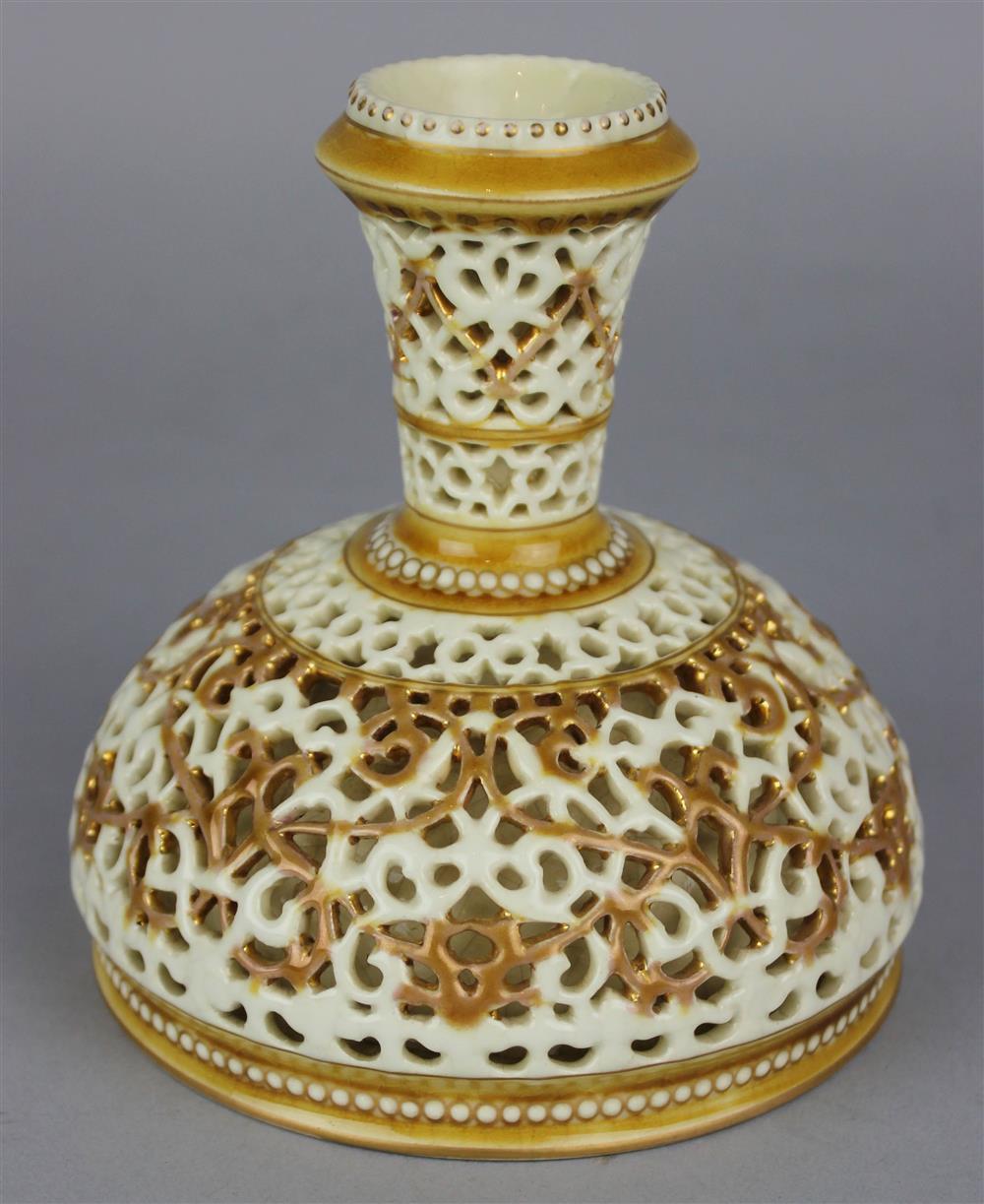 Appraisal: ZSOLNAY PECS DOUBLE-WALLED RETICULATED BUD VASE impressed Pecs Zsolnay and