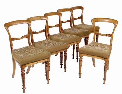 Appraisal: A set of six Victorian bird's eye maple side chairs