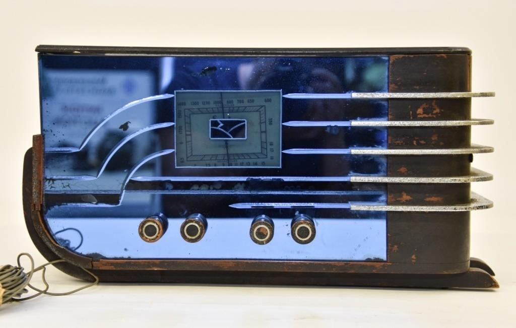 Appraisal: Rare Spartan Radio circa etched with blue mirrored glass chrome-plated