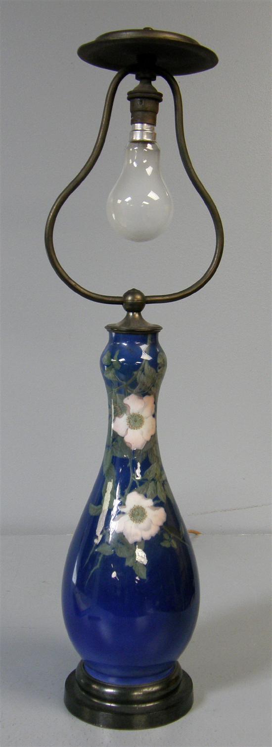 Appraisal: Royal Copenhagen lamp the blue ground with floral decoration the