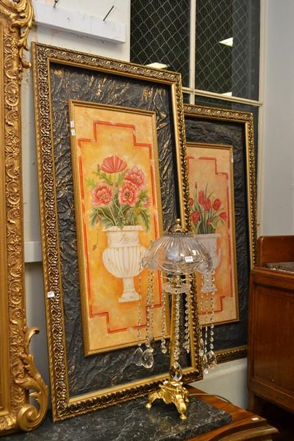 Appraisal: A PAIR OF DECORATIVE ARTWORKS IN ORNATE GILT FRAME A