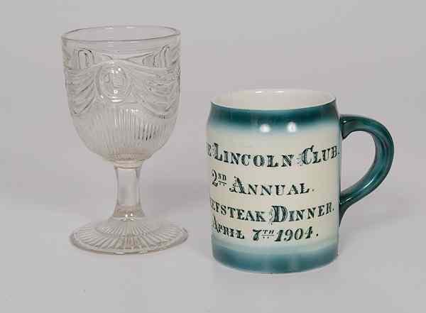 Appraisal: Lincoln Club Mug Plus Lincoln Drape with Tassel Glassware A