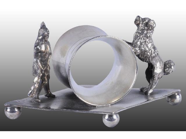 Appraisal: Viking with Club Large Dog Figural Napkin Ring Description Diamond