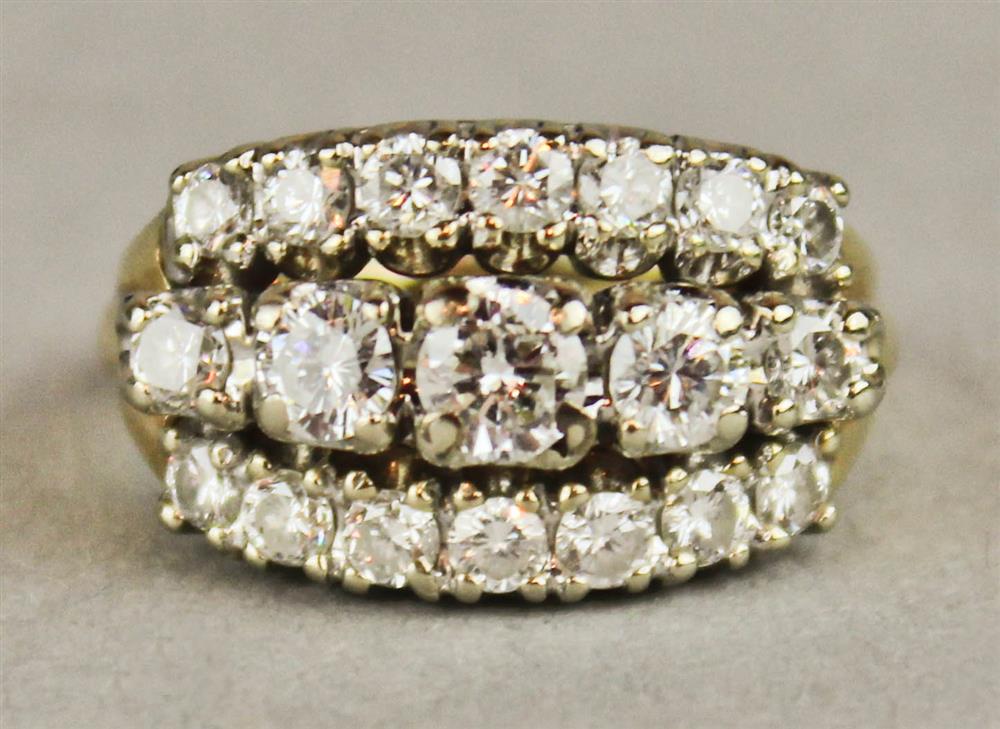 Appraisal: LADY'S THREE ROW DIAMOND RING the simple gold shank topped