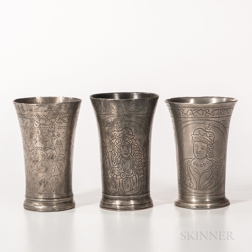 Appraisal: Three Early Dutch Commemorative Beakers Three Early Dutch Commemorative Beakers