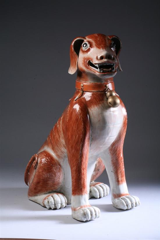 Appraisal: LARGE CHINESE IRON RED AND WHITE PORCELAIN FIGURE OF HOUND