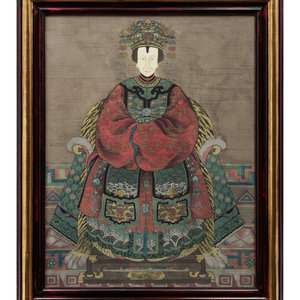 Appraisal: A Pair of Chinese Painted Ancestral Portraits th Century tempura