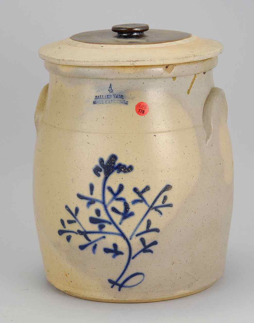 Appraisal: ANTIQUE AMERICAN FOUR-GALLON STONEWARE CROCK th CenturyMarked Ballard Vale'' Deep