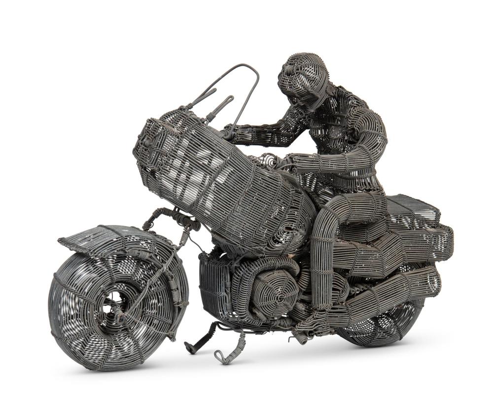 Appraisal: A CONTEMPORARY WIRE MOTORCYCLE SCULPTUREA contemporary wire motorcycle sculpture Mid