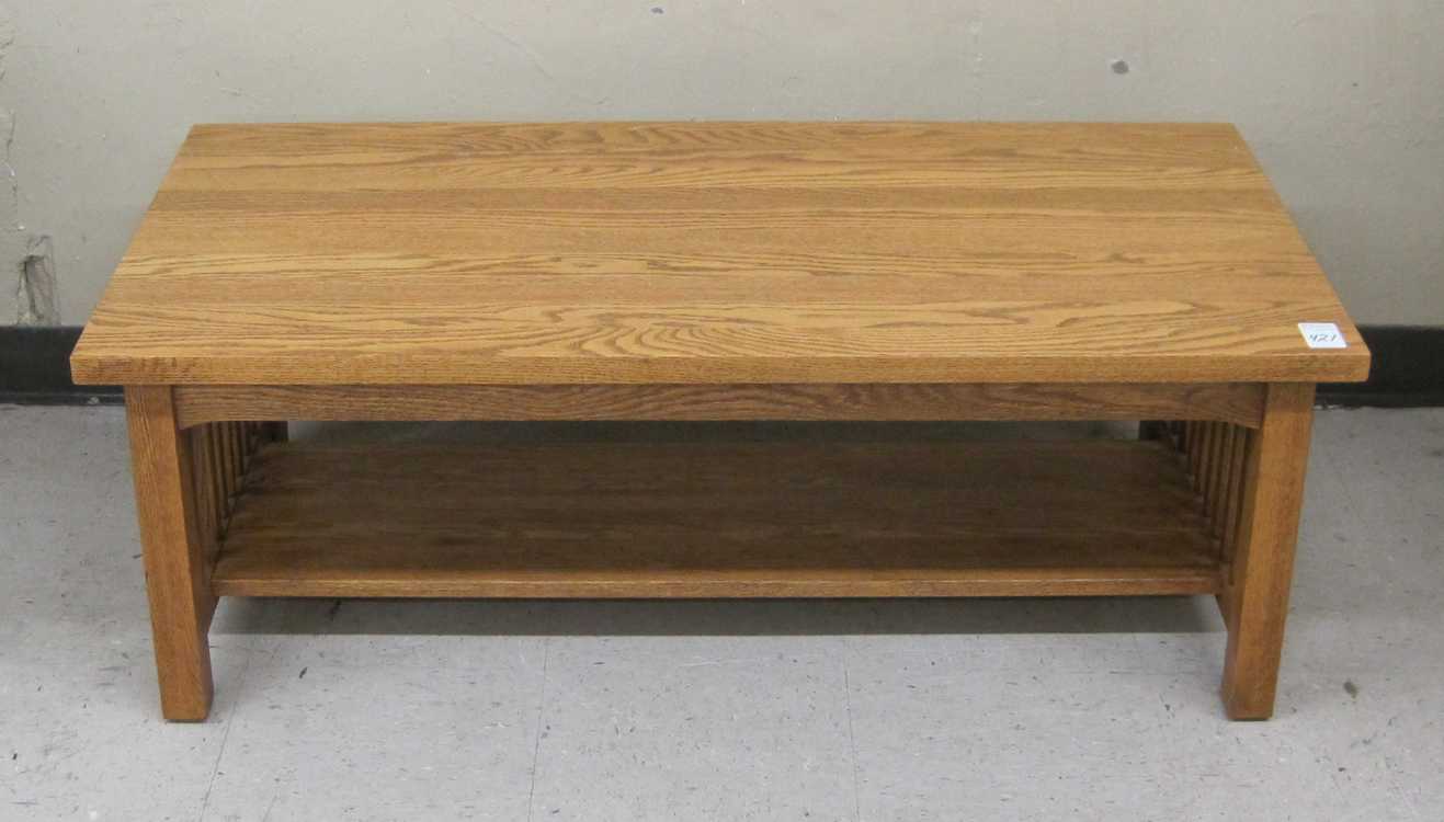 Appraisal: CRAFTSMAN STYLE OAK COFFEE TABLE American dated rectangular H x