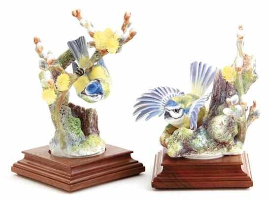 Appraisal: Pair Dorothy Doughty Blue Tit Parus Caeruleus and Pussy Willow