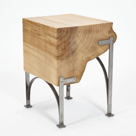 Appraisal: Contemporary Maple Free Edge Log Table Stool on Wrought Iron