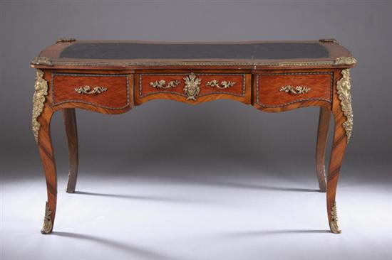 Appraisal: FRENCH LOUIS XV-STYLE KINGWOOD BUREAU PLAT Early th century Parquetry-inlaid