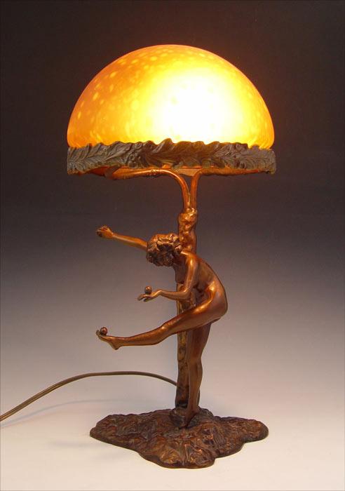 Appraisal: VINTAGE NUDE FIGURAL LAMP Figure of nude woman balancing fruit