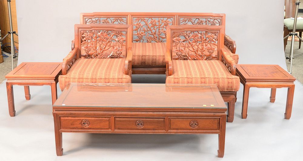 Appraisal: Six piece Chinese-style set to include settee lg two armchairs