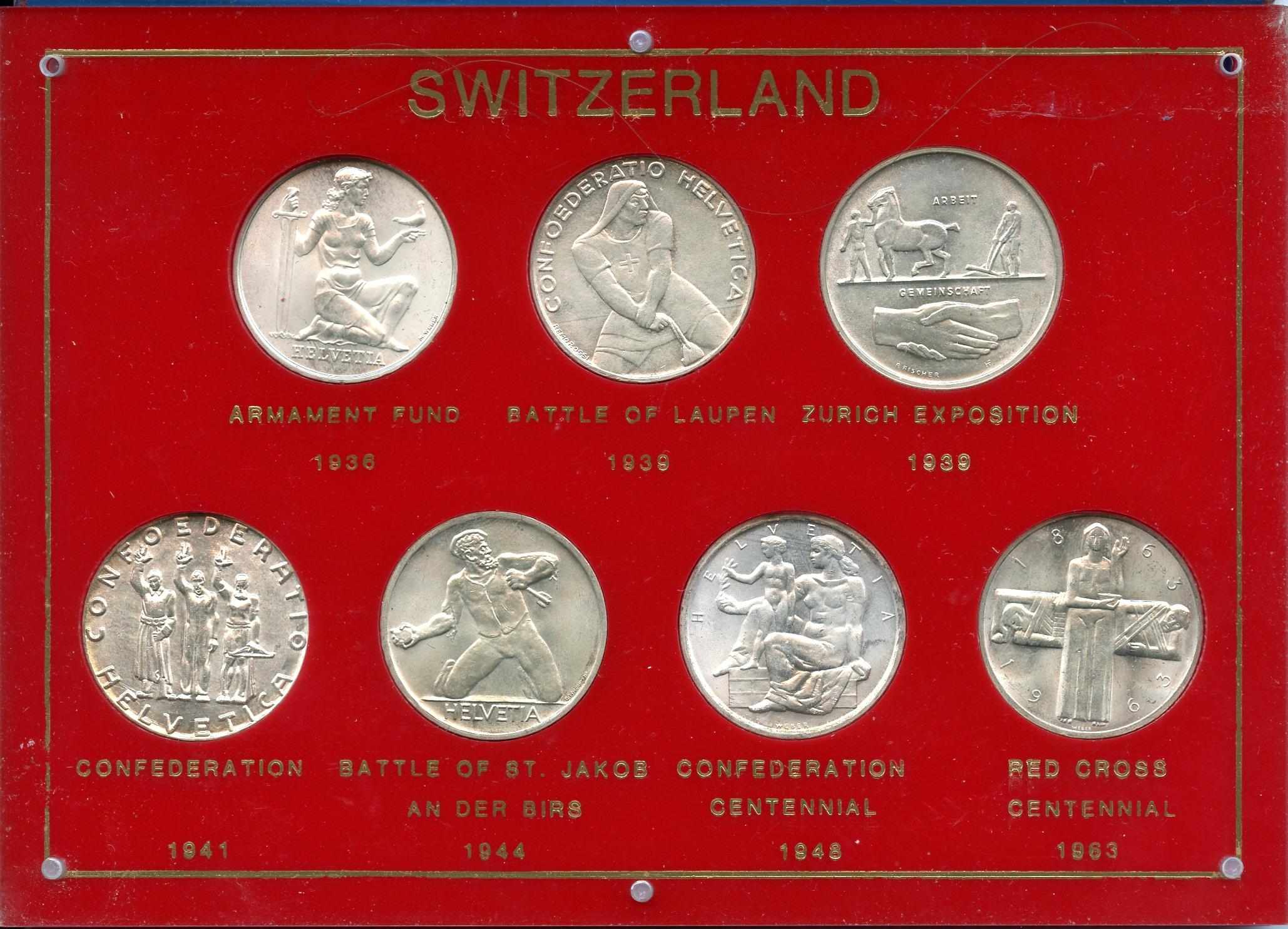 Appraisal: Switzerland Commemorative Silver Franc Set Included are Armament Fund KM-