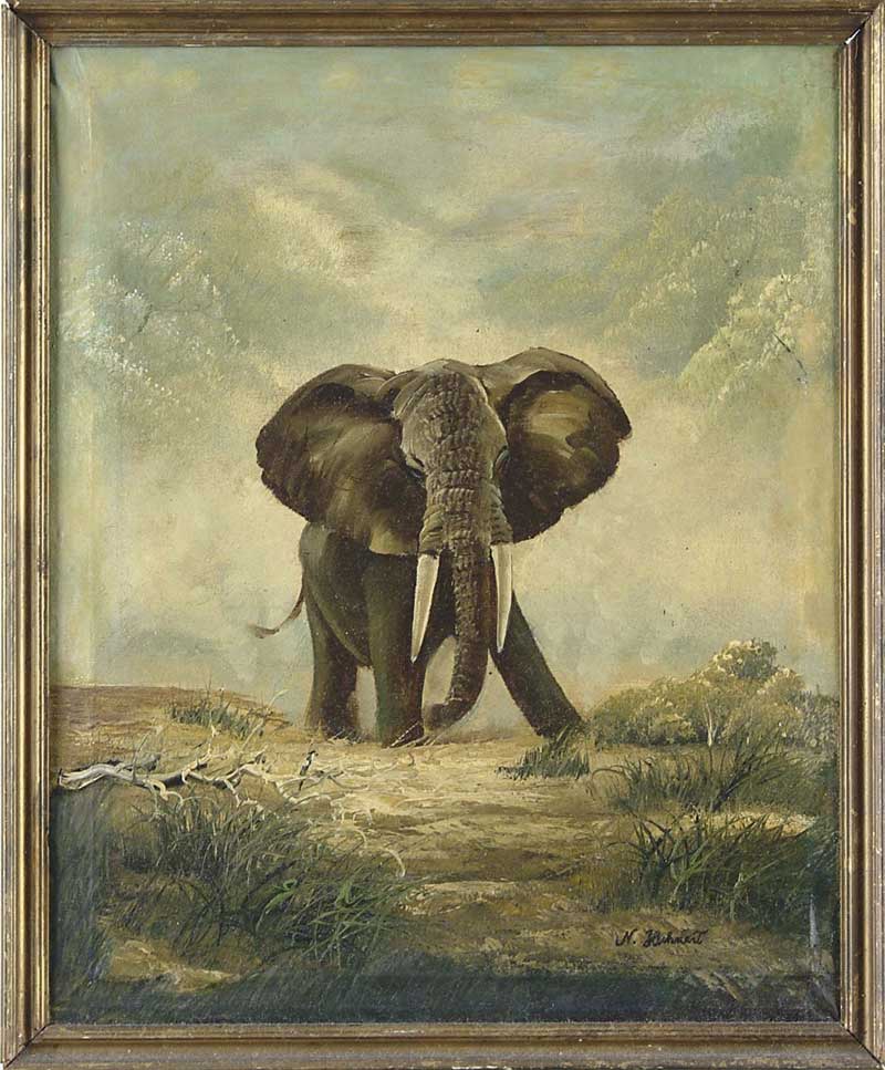 Appraisal: WILHELM FRIEDRICH KUHNERT German - ELEPHANT Oil on canvas scene