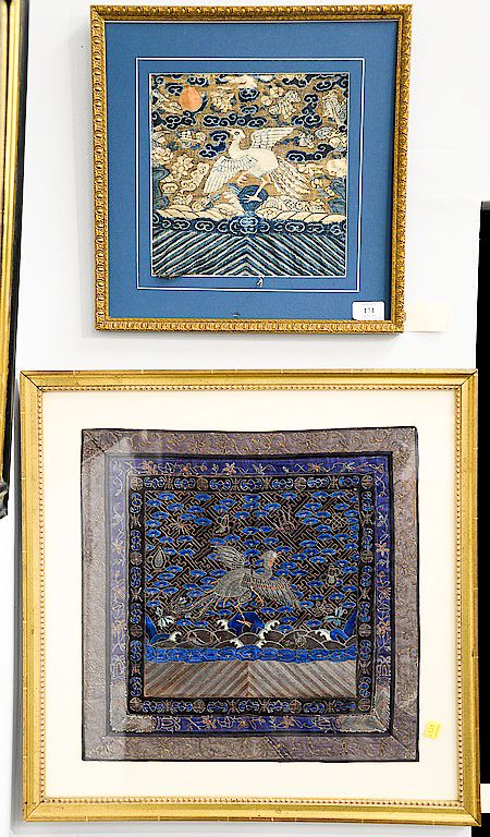 Appraisal: Two piece lot to include framed embroidered textile of white