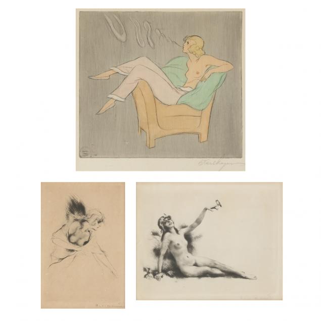 Appraisal: THREE ROARING TWENTIES NUDE ETCHINGS The first and second Carl