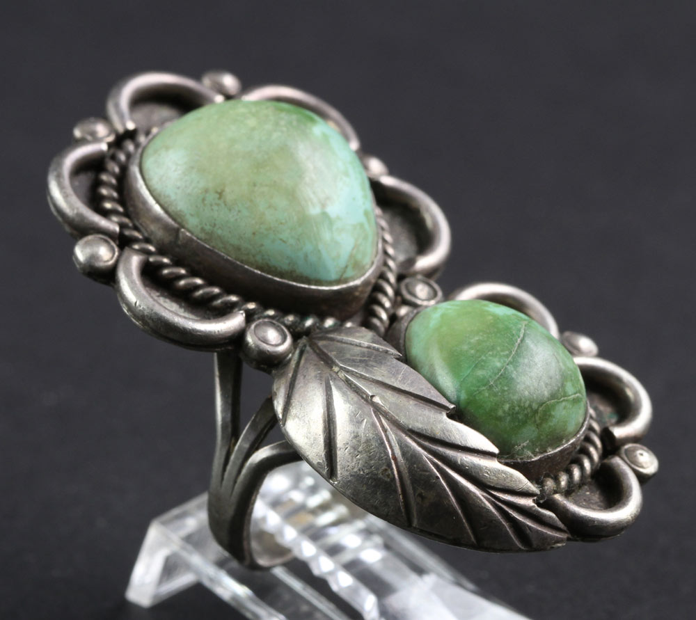 Appraisal: - Silver Ring Silver and turquoise ring with two cabochon