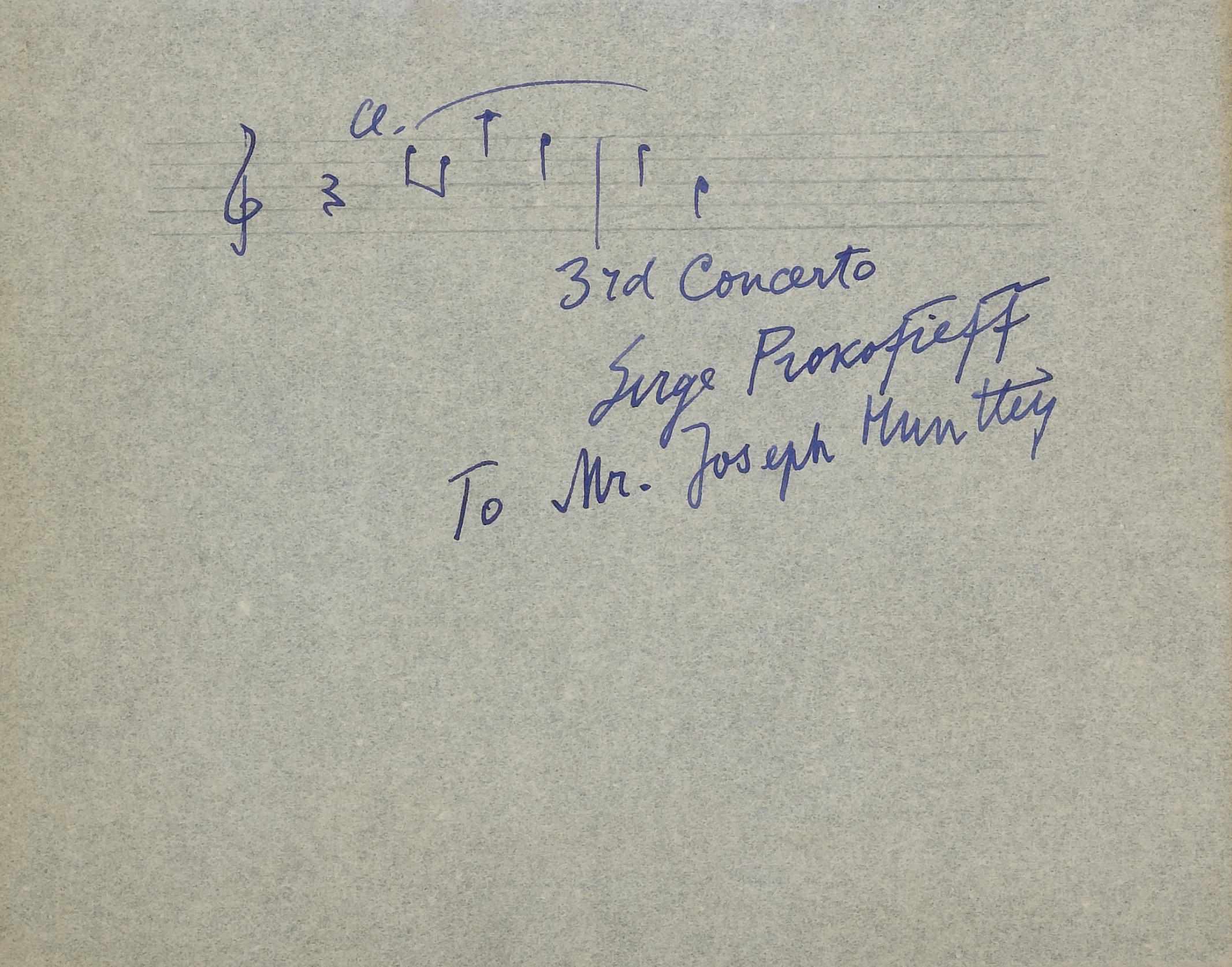 Appraisal: PROKOFIEV SERGEI - Autograph Musical Quotation Signed ''Serge Prokofieff'' p