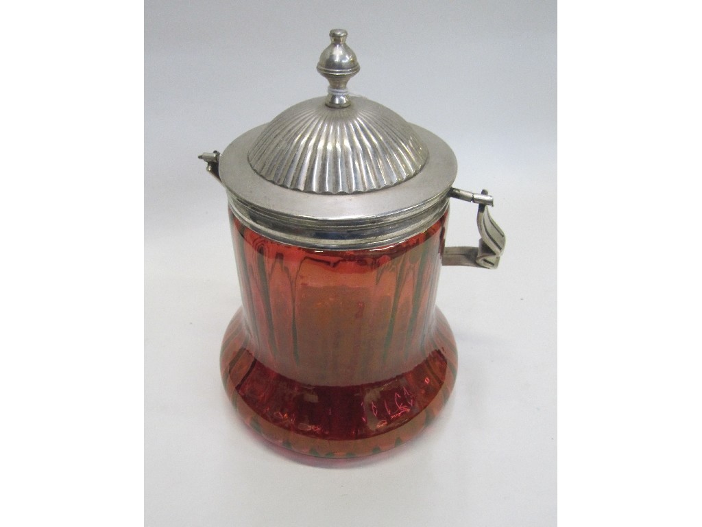 Appraisal: Reproduction Ruby glass and EP biscuit barrel