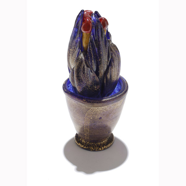 Appraisal: Murano art glass cactus flower by Andrea Tagliapietra Cobalt glass