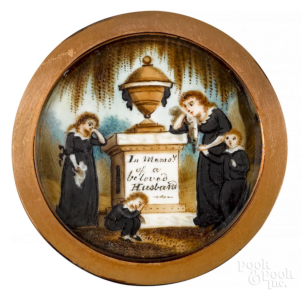 Appraisal: Miniature watercolor on ivory memorial brooch Exclusive on Bidsquare Miniature