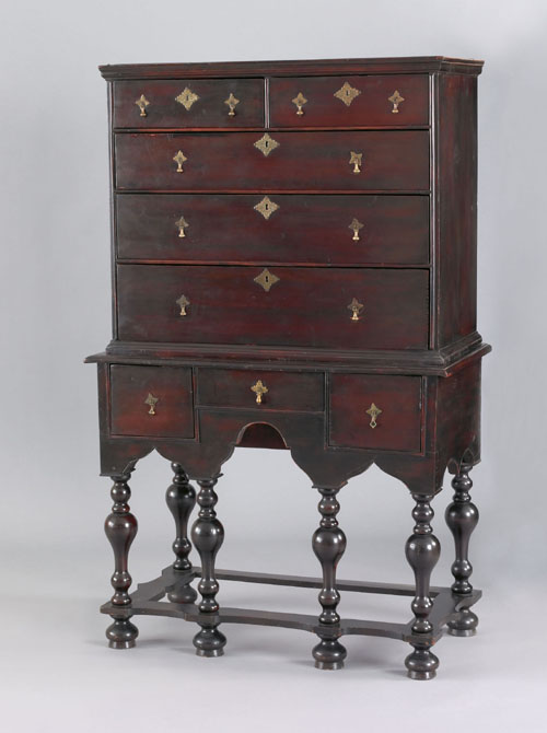 Appraisal: New England William Mary maple high chest ca the upper