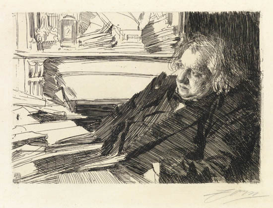 Appraisal: ANDERS ZORN Ernest Renan Etching printed in black on heavy