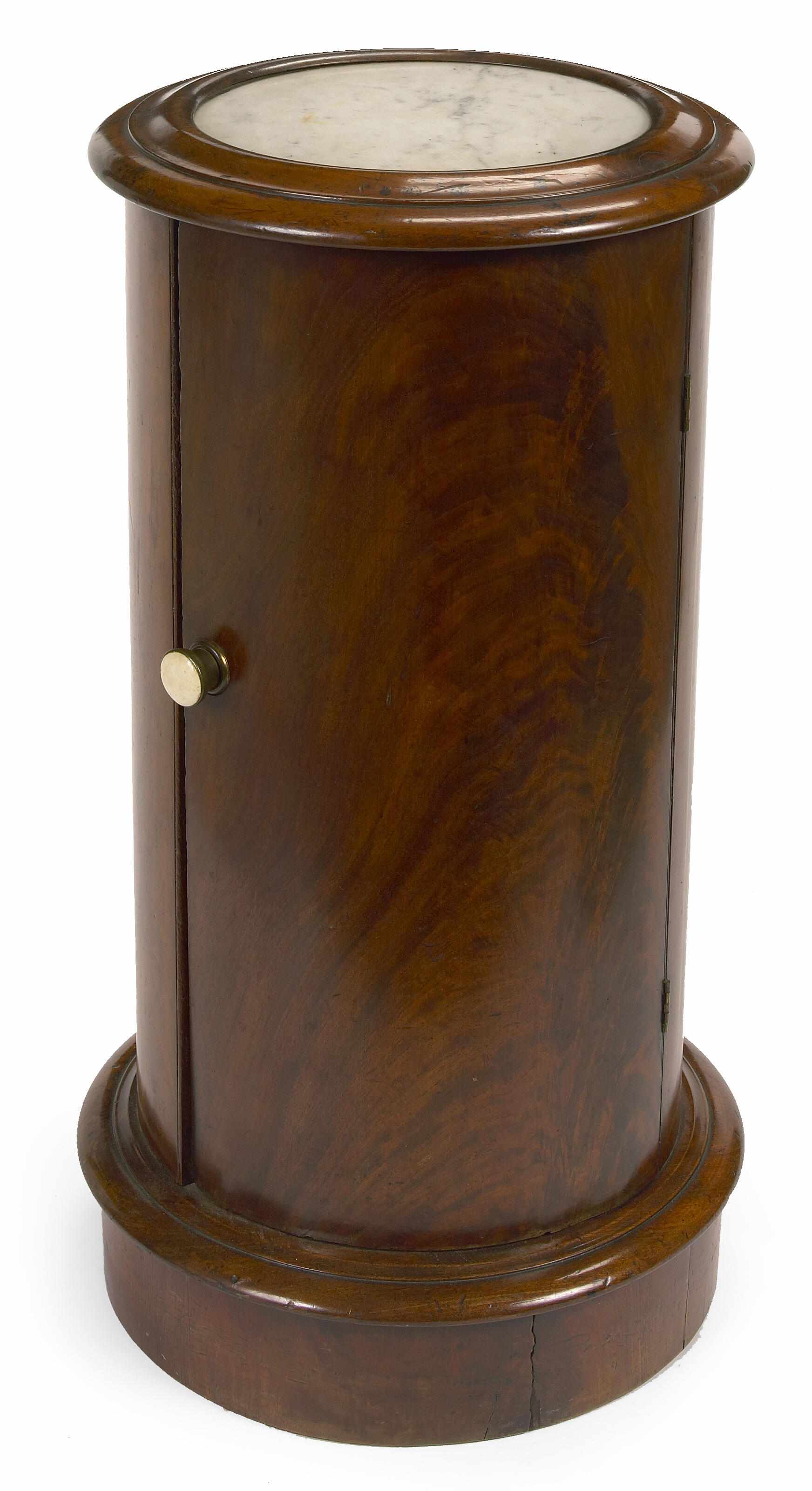 Appraisal: A French mahogany and marble inset top cylinder cabinet th