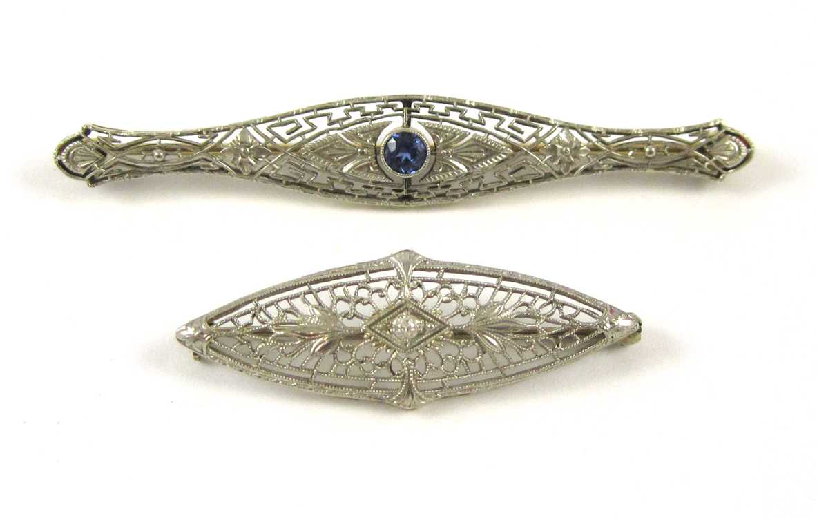 Appraisal: TWO FOURTEEN KARAT GOLD FILIGREE BAR PINS including a -