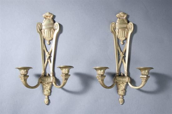 Appraisal: PAIR FRENCH EMPIRE-STYLE BRONZE DOR TWO-LIGHT SCONCES th century The