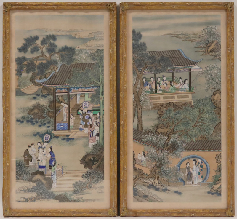 Appraisal: FRAMED CHINESE SCHOOL PAINTINGS ON SILK Frames Chinese school paintings