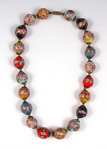 Appraisal: EXQUISITE VENETIAN GLASS BEAD NECKLACE Strand of enamel and gold