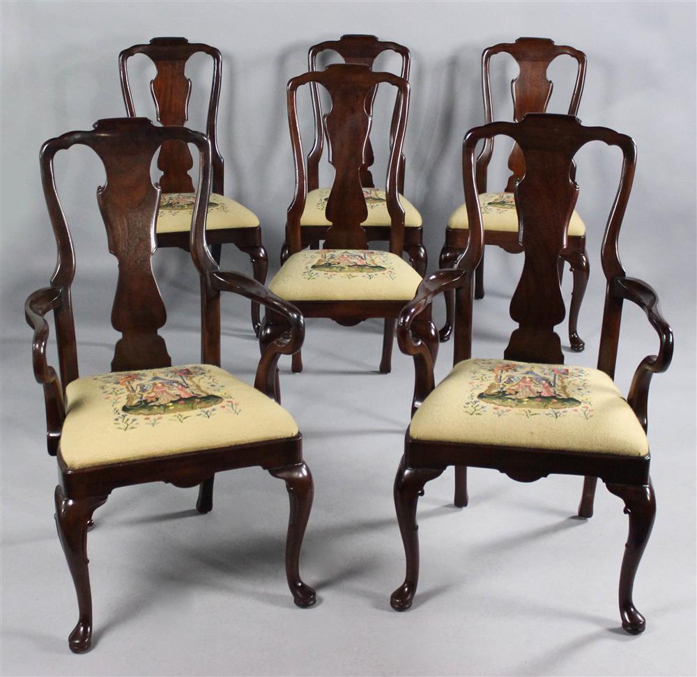 Appraisal: SET OF SIX HENREDON QUEEN ANNE STYLE MAHOGANY DINING CHAIRS