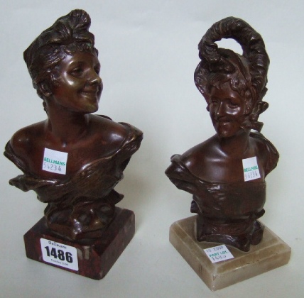 Appraisal: Two Belgian Art Nouveau bronze busts of women after Georges