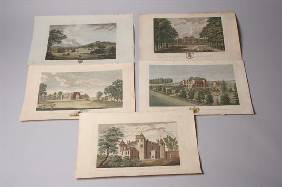 Appraisal: FIVE ENGLISH SCENIC VIEWS circa depicting country estates engravings by