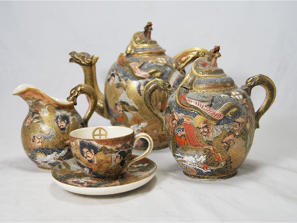 Appraisal: A Japanese Satsuma pottery tea service for six painted and